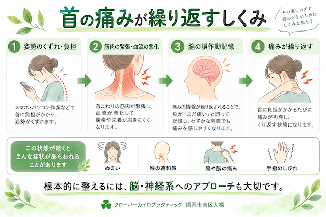 首の痛みを繰り返している女性 首の痛みを繰り返している女性