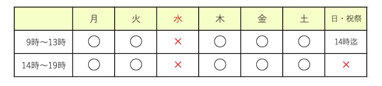 福岡自律神経整体院　営業時間